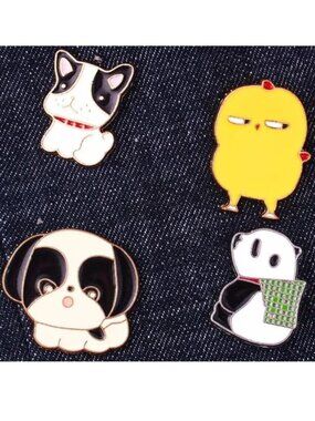 Enamel Pins 4pc Chick Cat Puppy Dog Panda Bear Funny Bag Charm Backpack Cute